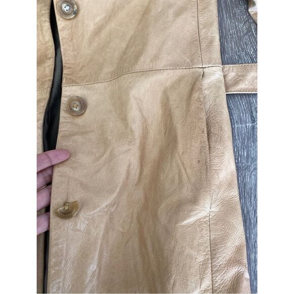 vintage y2k Transmission NY tan leather trench coat - Picture 7 of 7